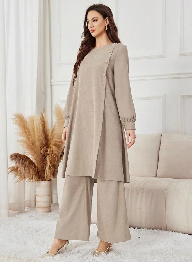 Take Two  Women Beige Longline Top and Wide Leg Pants Co-Ords for Women | Best Price UAE